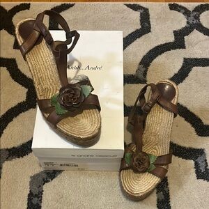 Andre Assous Brown Espadrille Sandals with Leather Straps